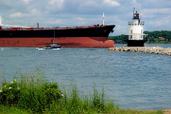 Tanker Ship Passes by Spring Point Ledge Lighthouse